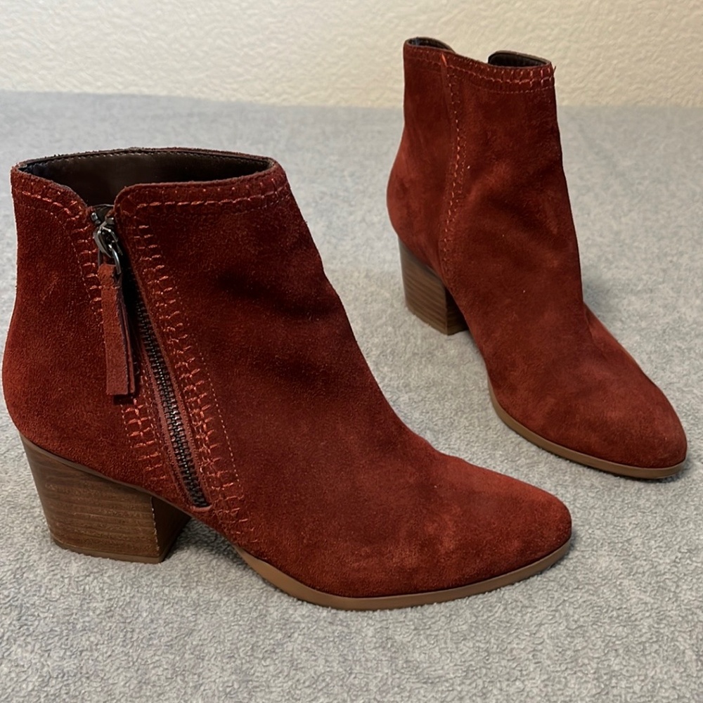 Boho Suede Boots Booties Size 7.5 Ankle Block Heel Western Rodeo Coastal Cowgirl